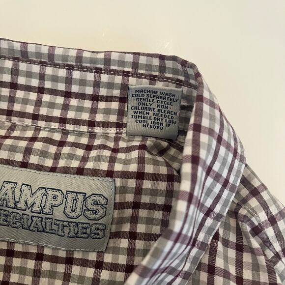Texas A&M Button Up Shirt Mens Large Maroon Gray Plaid Embroidered Logo Aggies - Picture 8 of 11